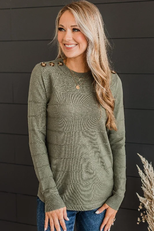 From The Heart Button Knit Sweater- Olive