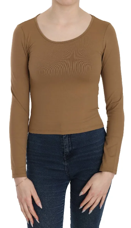 GF Ferre  Long Round Neck Sleeve Fitted Shirt Tops Women's Blouse