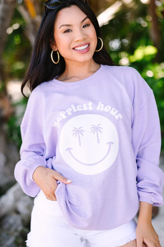 Happiest Hour Lilac Purple Graphic Corded Sweatshirt