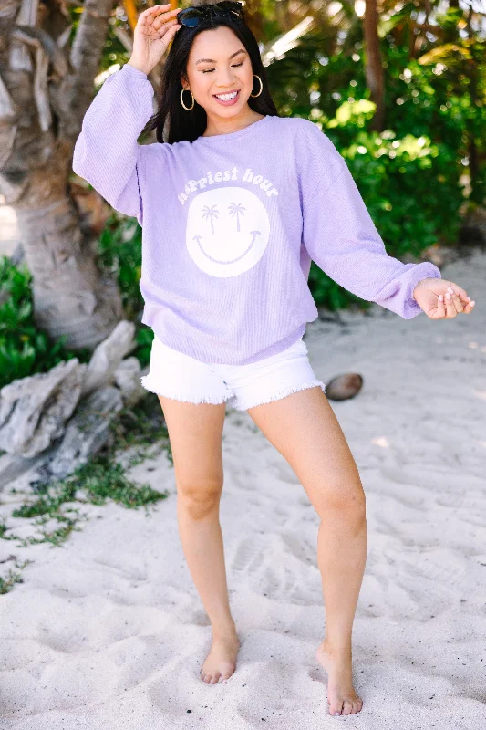 Happiest Hour Lilac Purple Graphic Corded Sweatshirt