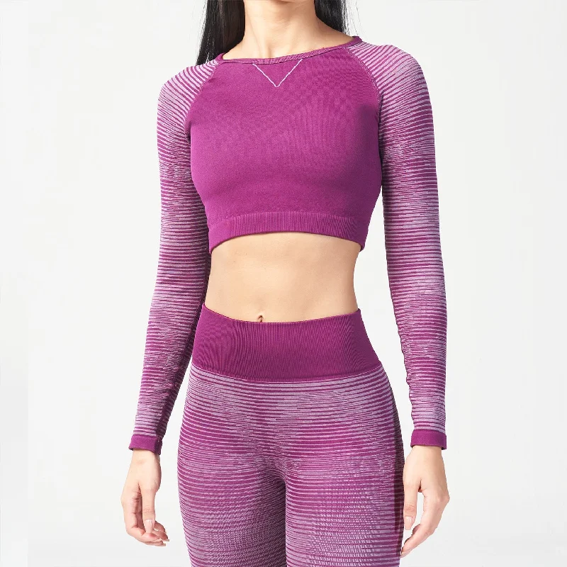 Infinity Stripe Seamless Crop Top - Dark Purple