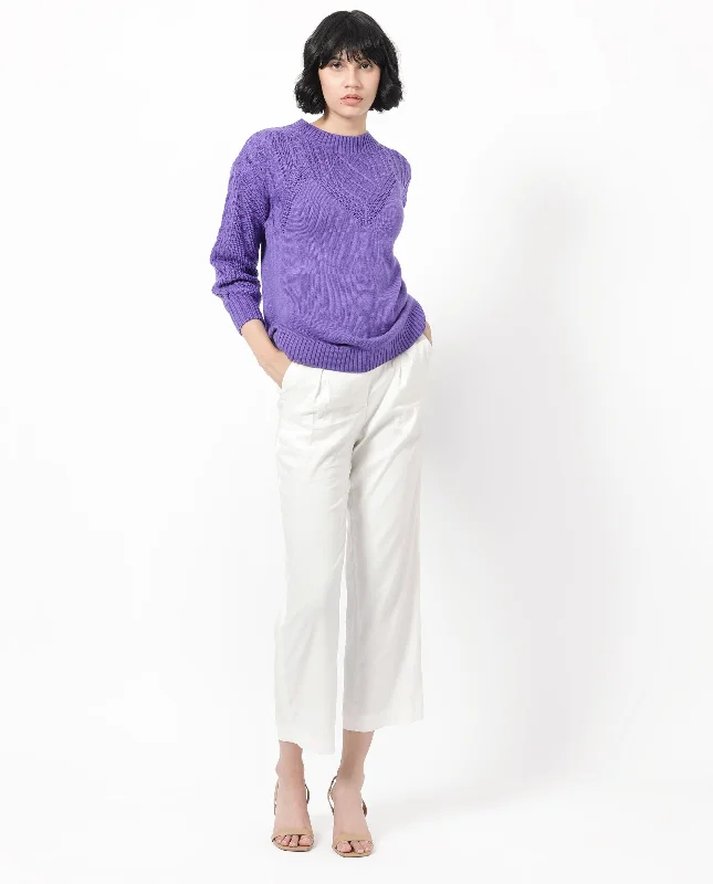 Rareism Women'S Klein Purple Acrylic Fabric Full Sleeves Round Neck Regular Fit Plain Sweater