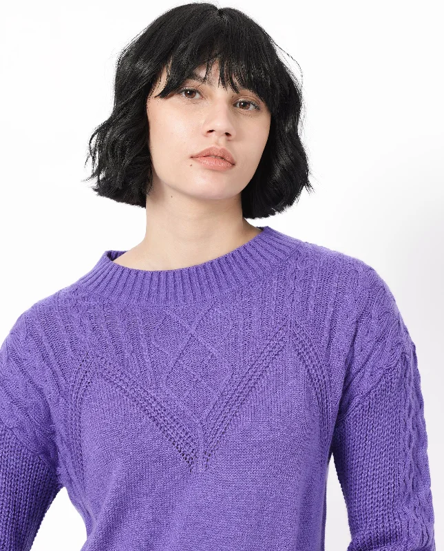 Rareism Women'S Klein Purple Acrylic Fabric Full Sleeves Round Neck Regular Fit Plain Sweater