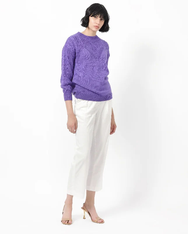 Rareism Women'S Klein Purple Acrylic Fabric Full Sleeves Round Neck Regular Fit Plain Sweater