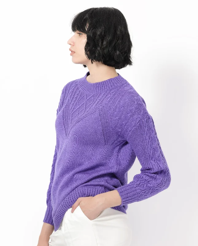 Rareism Women'S Klein Purple Acrylic Fabric Full Sleeves Round Neck Regular Fit Plain Sweater