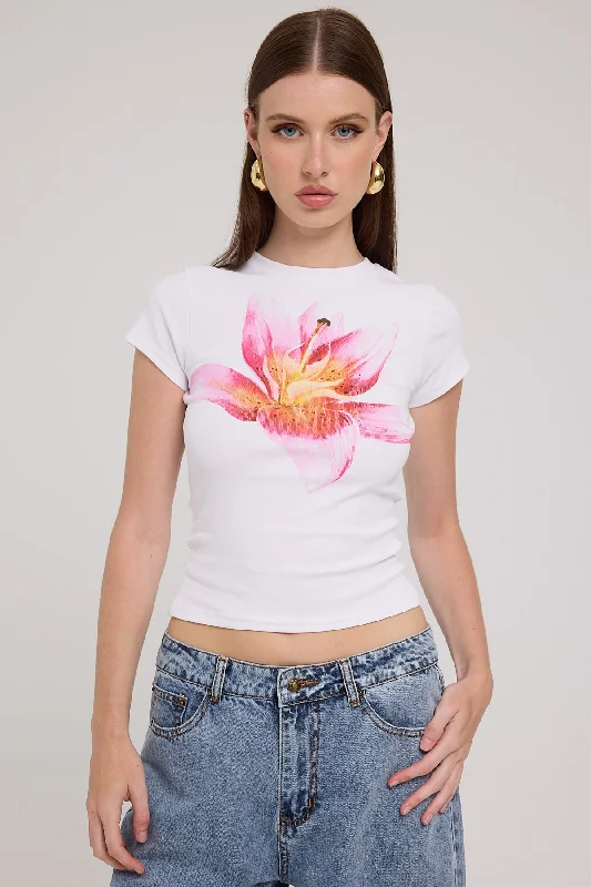 Luck & Trouble Rose Mallow Flower Tee White