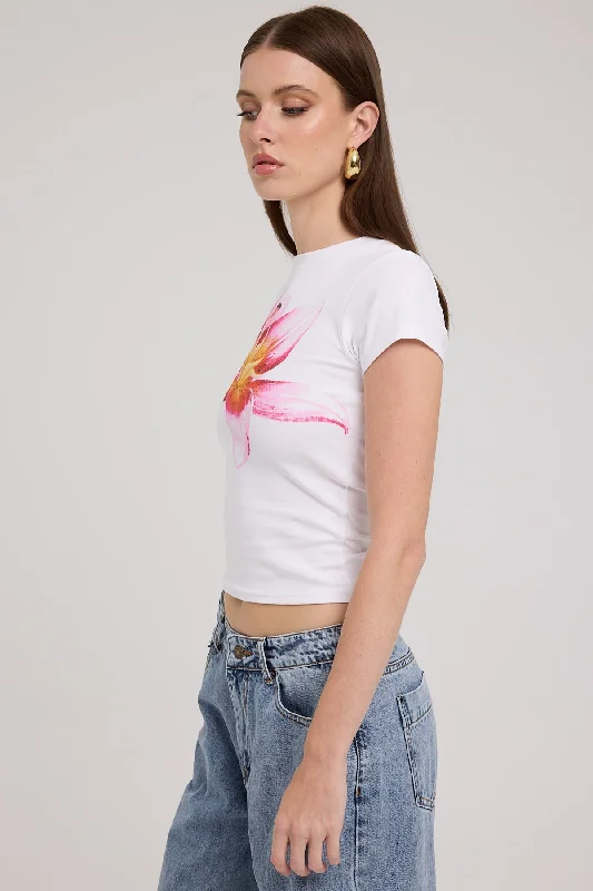 Luck & Trouble Rose Mallow Flower Tee White