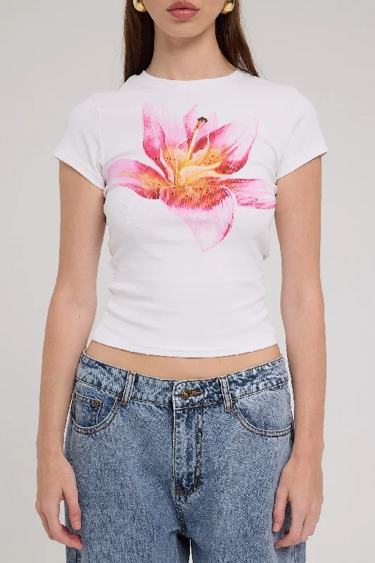 Luck & Trouble Rose Mallow Flower Tee White