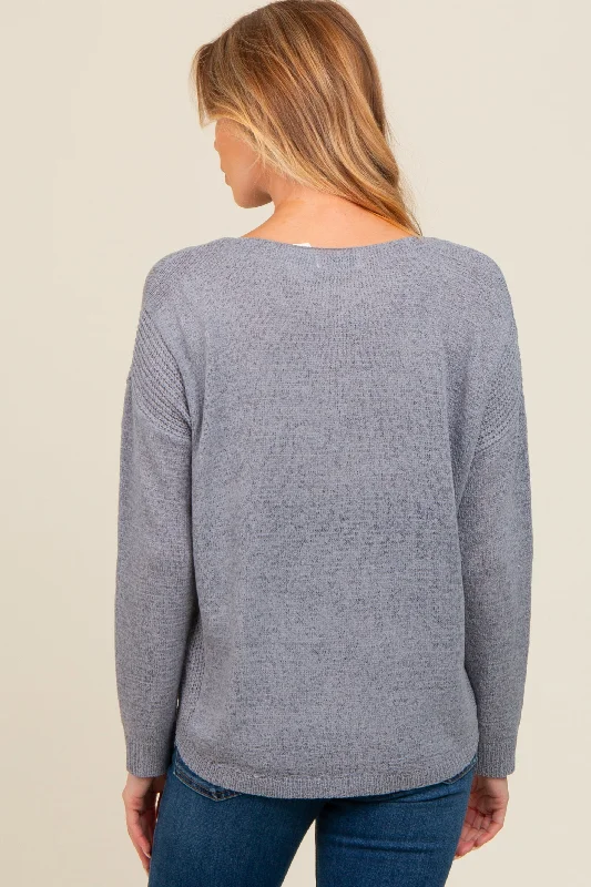 Periwinkle Contrast Knit Panel Maternity Sweater