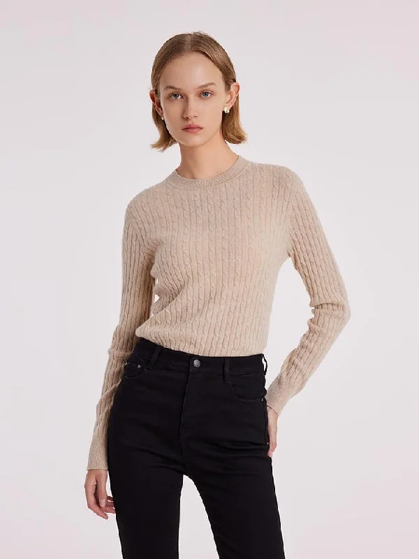 Pure Cashmere Seamless Cable Knit Women Sweater