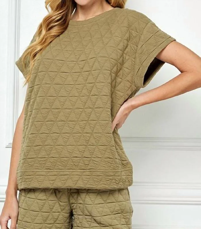 Quilted Luxe Top In Light Olive