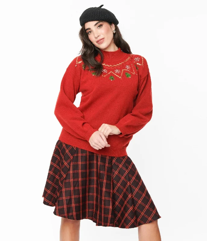 Red Christmas Sequin Mock Neck Sweater