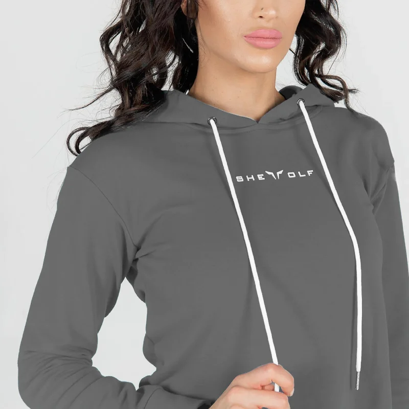 She-Wolf Crop Hoodie - Charcoal