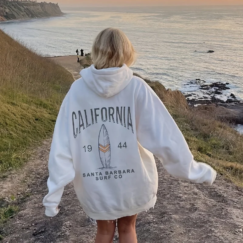 Sixsr California Print Kangaroo Pocket Hoodie, Casual Long Sleeve Hoodies Sweatshirt, Women's Clothing