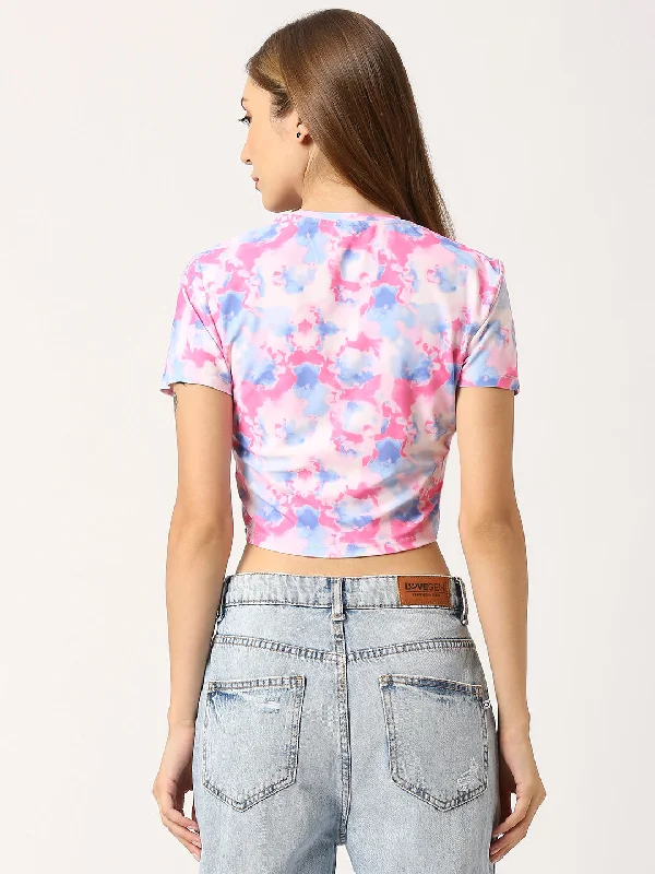 Snow Round Neck Short Sleeve Fitted Crop Top