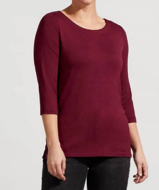 Soft French Terry Boat Neck Top In Red Wine