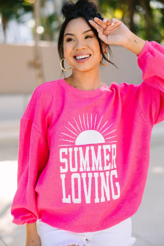 Summer Lovin' Fuchsia Pink Graphic Corded Sweatshirt