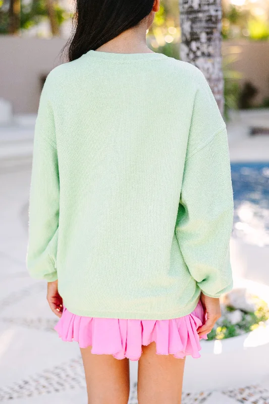 Sun Kissed Melon Green Varsity Corded Sweatshirt