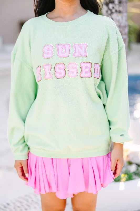 Sun Kissed Melon Green Varsity Corded Sweatshirt