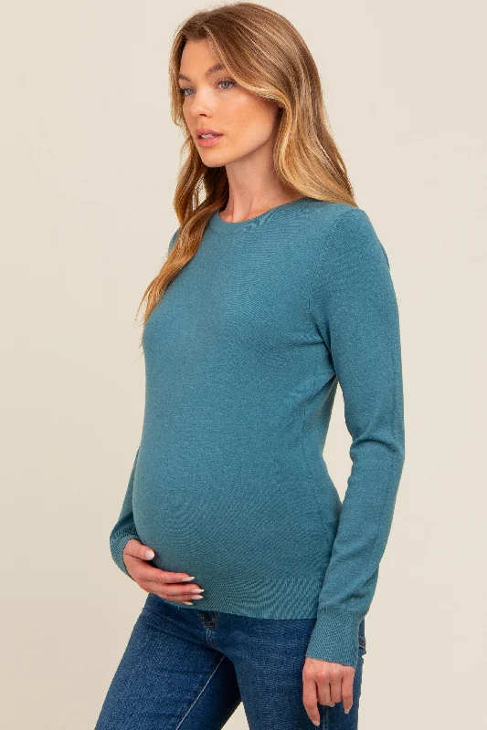 Teal Basic Soft Knit Maternity Sweater