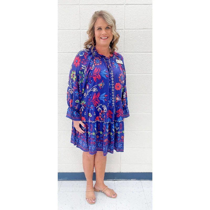 Fall Floral Dress in Blueberry