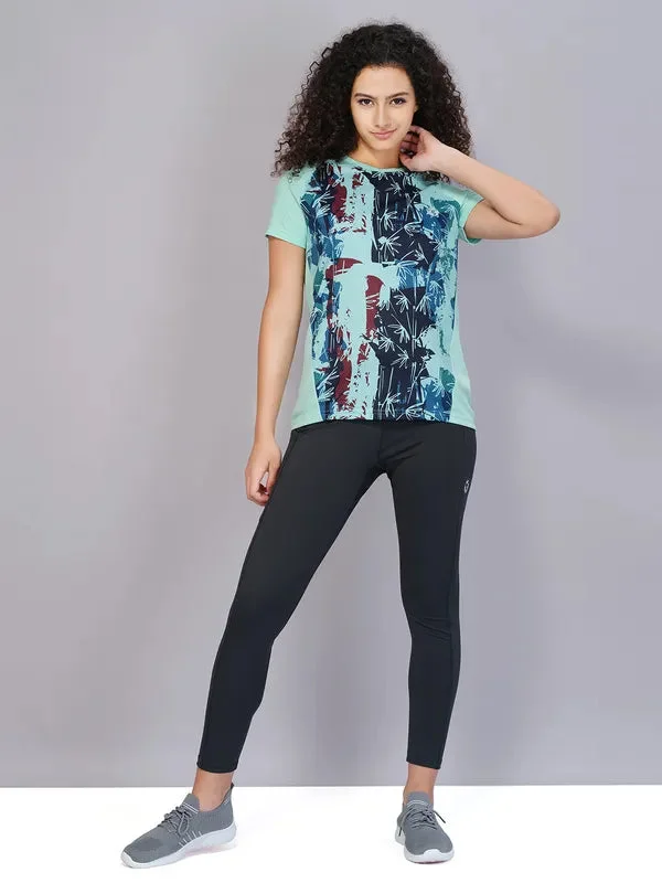 Women Printed Slim Fit Crew Neck T-shirt with TECHNO COOL