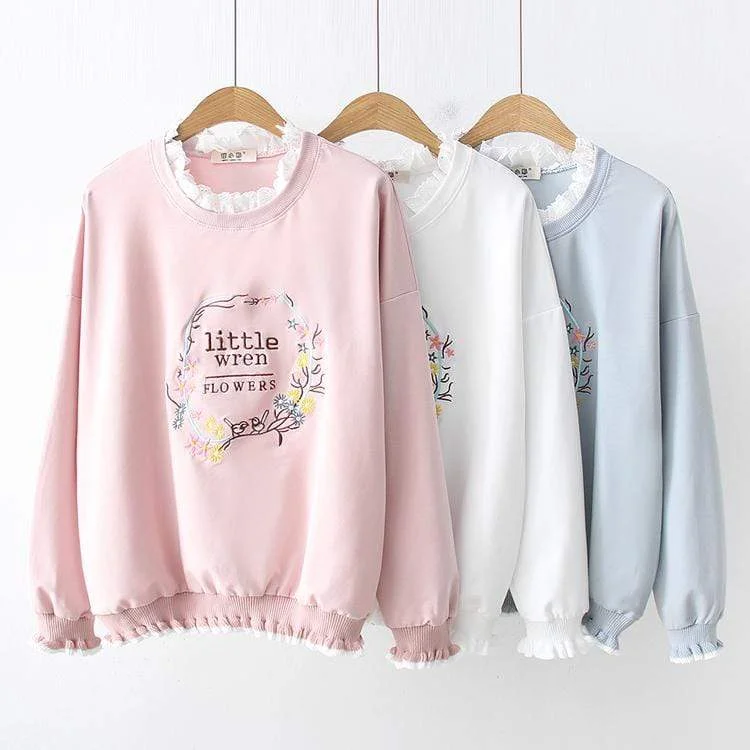 Women's Sweet Floral Circle Printed Pure Color Sweaters