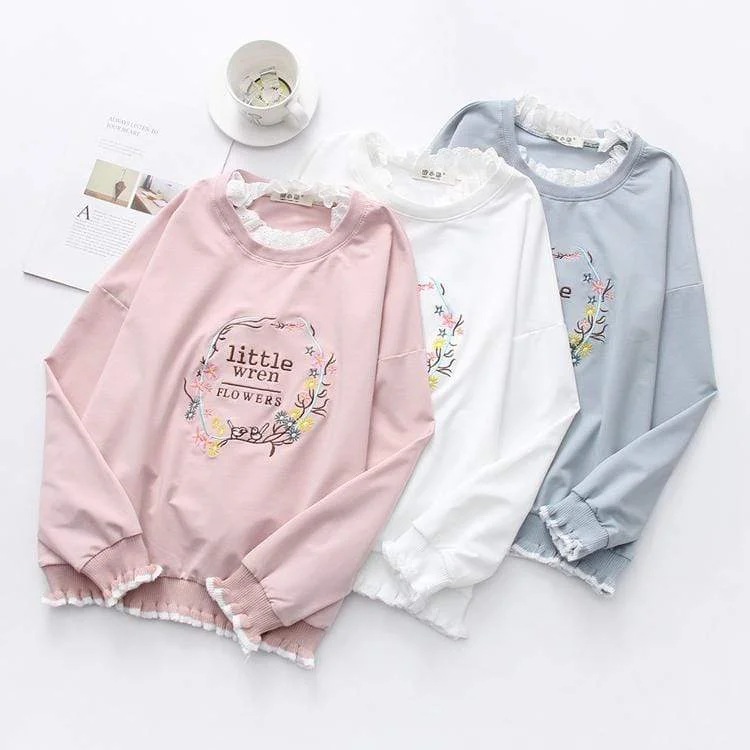 Women's Sweet Floral Circle Printed Pure Color Sweaters